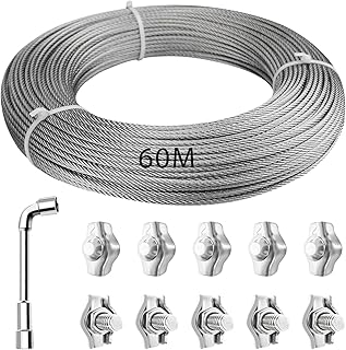 Cable de acero inoxidable, 60 m, 7 x 7 hebras, 2 mm, plata, cable para cortinas, cuerda de lino, enrejado de planta trepadora, exterior, barandilla