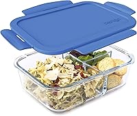 Bentgo Glass Leak-Proof Bento Lunch Box: 3-Compartment Airtight Container, 5-Cup Meal Prep for Adults (Blue)