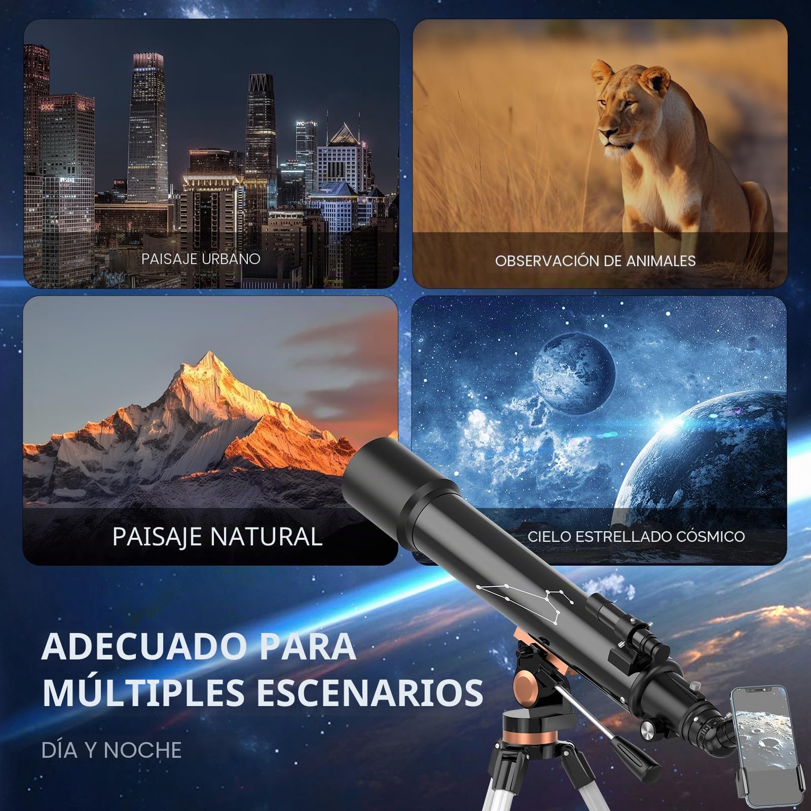Telescopio Astronómico Adultos, Niños y Principiantes, 800/80mm HD Telescopio de Alta Ampliación Alcance de Viaje con Trípode, Portátil Equipado con Mochila y Adaptador de Teléfono y Control (80080)