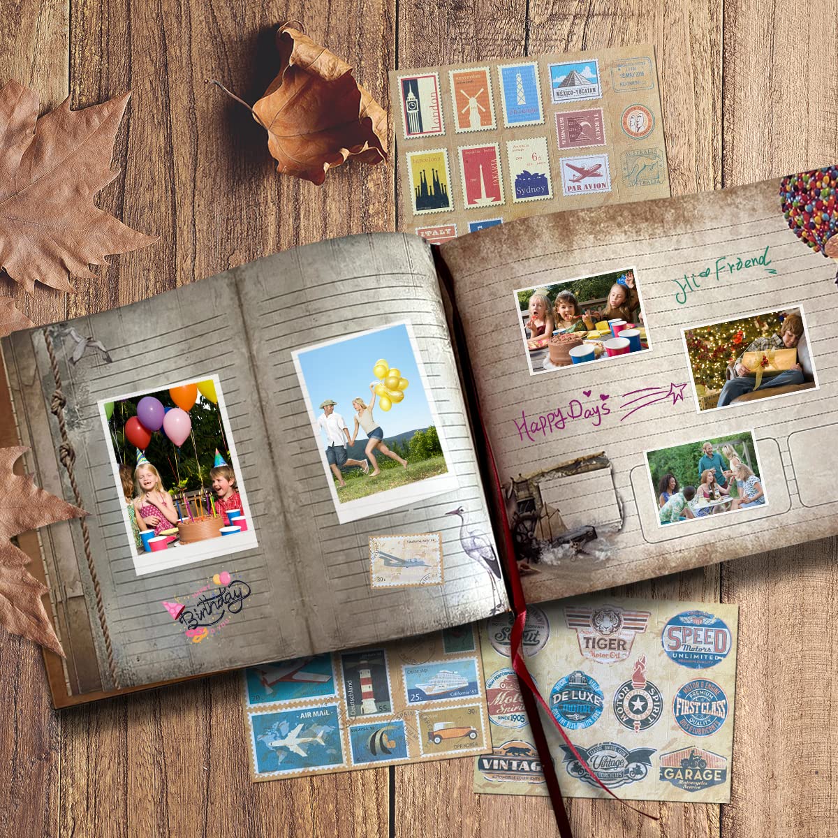 Abenteuerbuch Sammelalbum Reisetagebuch Fotobuch mit geprägtem Buchstabeneinband - Großes DIY handgefertigtes Erinnerungsfotoalbum für Jahrestag, Hochzeit, Babyparty, Abschluss (blau)