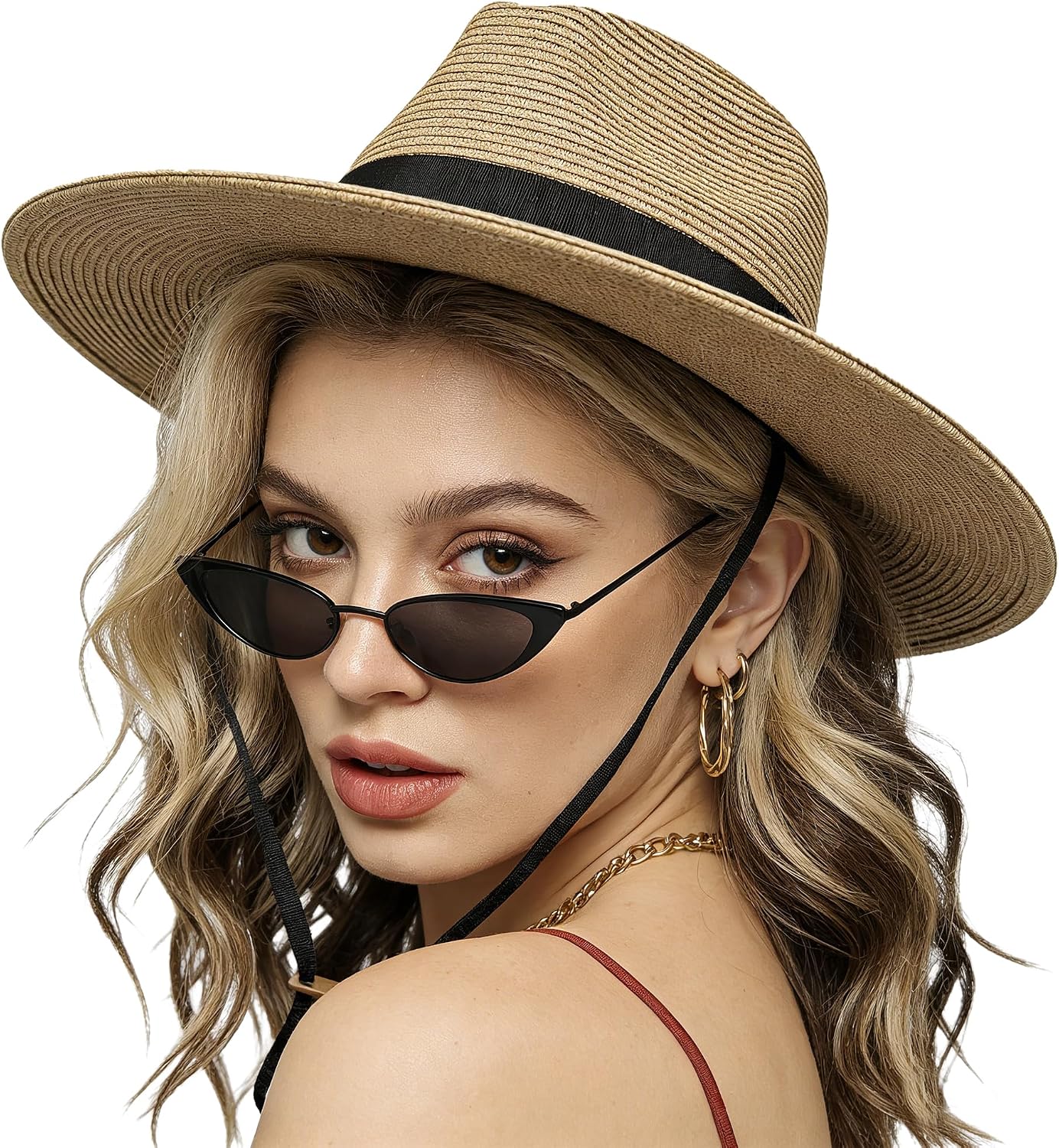 Wildarms Wide Brim Straw Panama Hat for Women Men Summer Beach Fedora Sun Hat Packable Roll Up Travel Hat