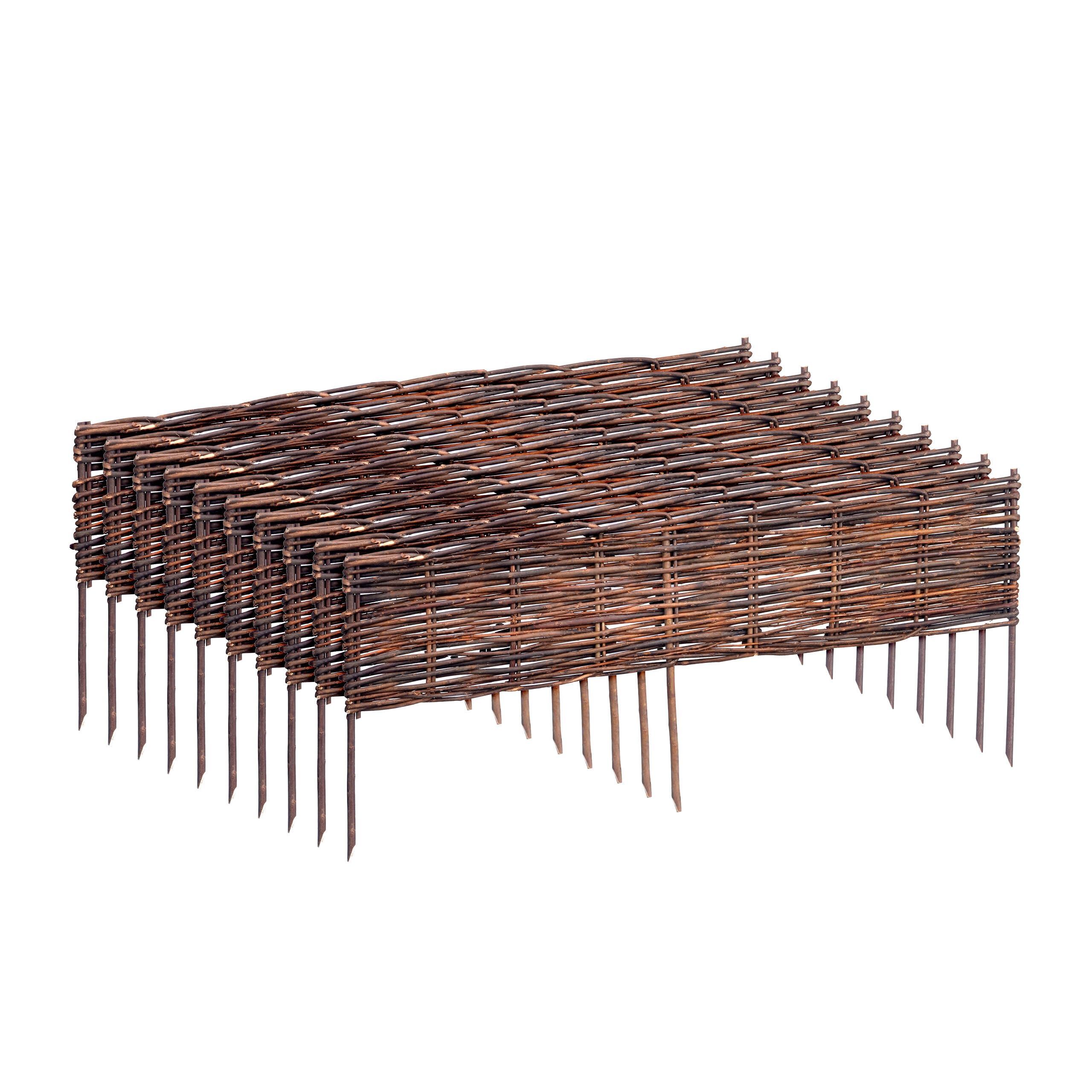 Relaxdays Willow Flowerbed Edging Set of 10, Push-In, for flowerbeds and lawns, 20 x 100 cm, Brown