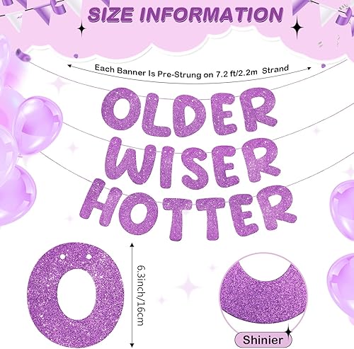 Miniatura 10 de Fulmoon Juego de 3 carteles de cumpleaños con purpurina para mujeres de 30, 40, 50, 60, 70, 80, cumpleaños, regalo de cumpleaños (plateado)