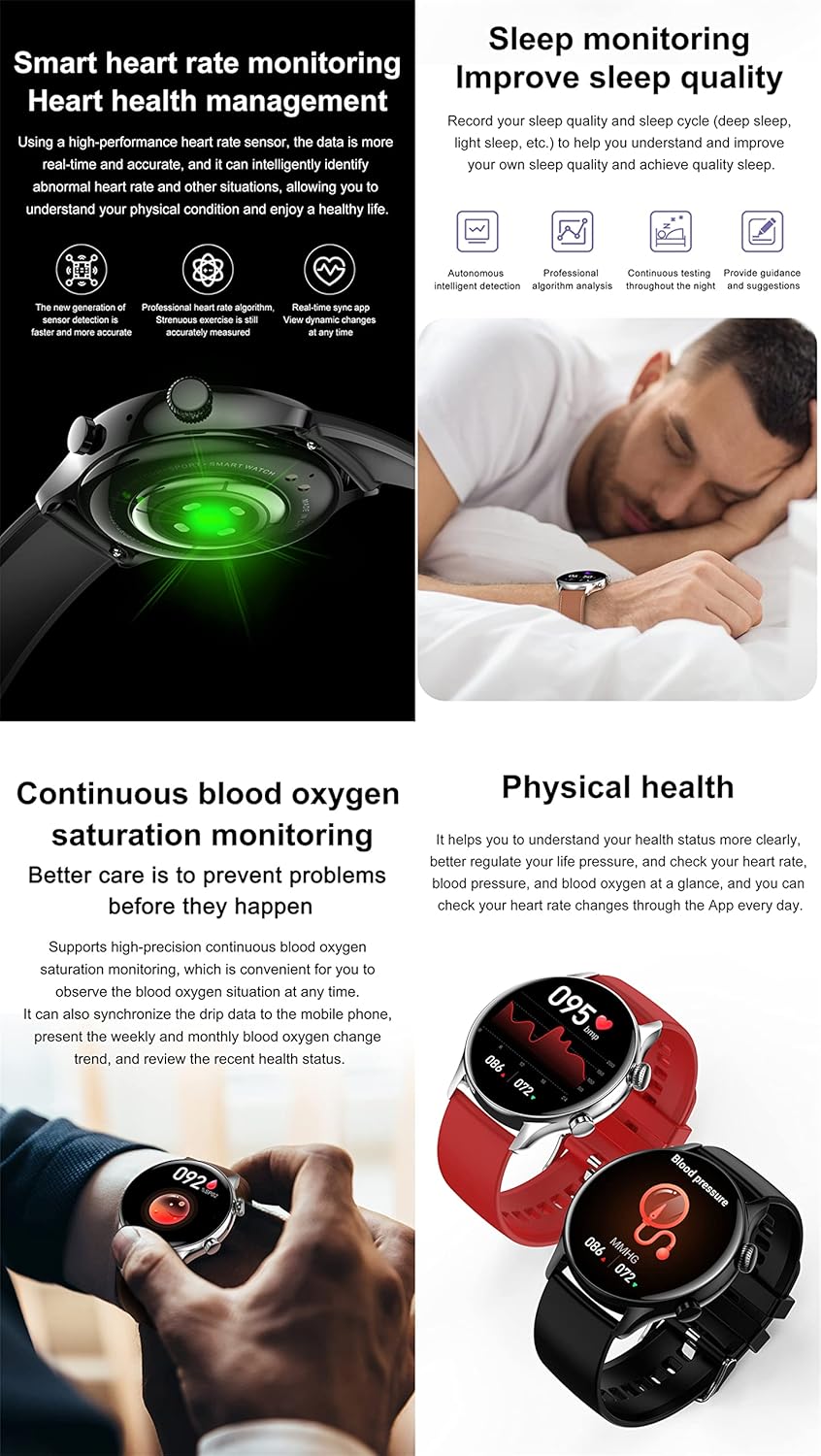 HANDA HK8 Pro Smart Watch displaying heart rate, sleep, blood oxygen, and blood pressure monitoring features