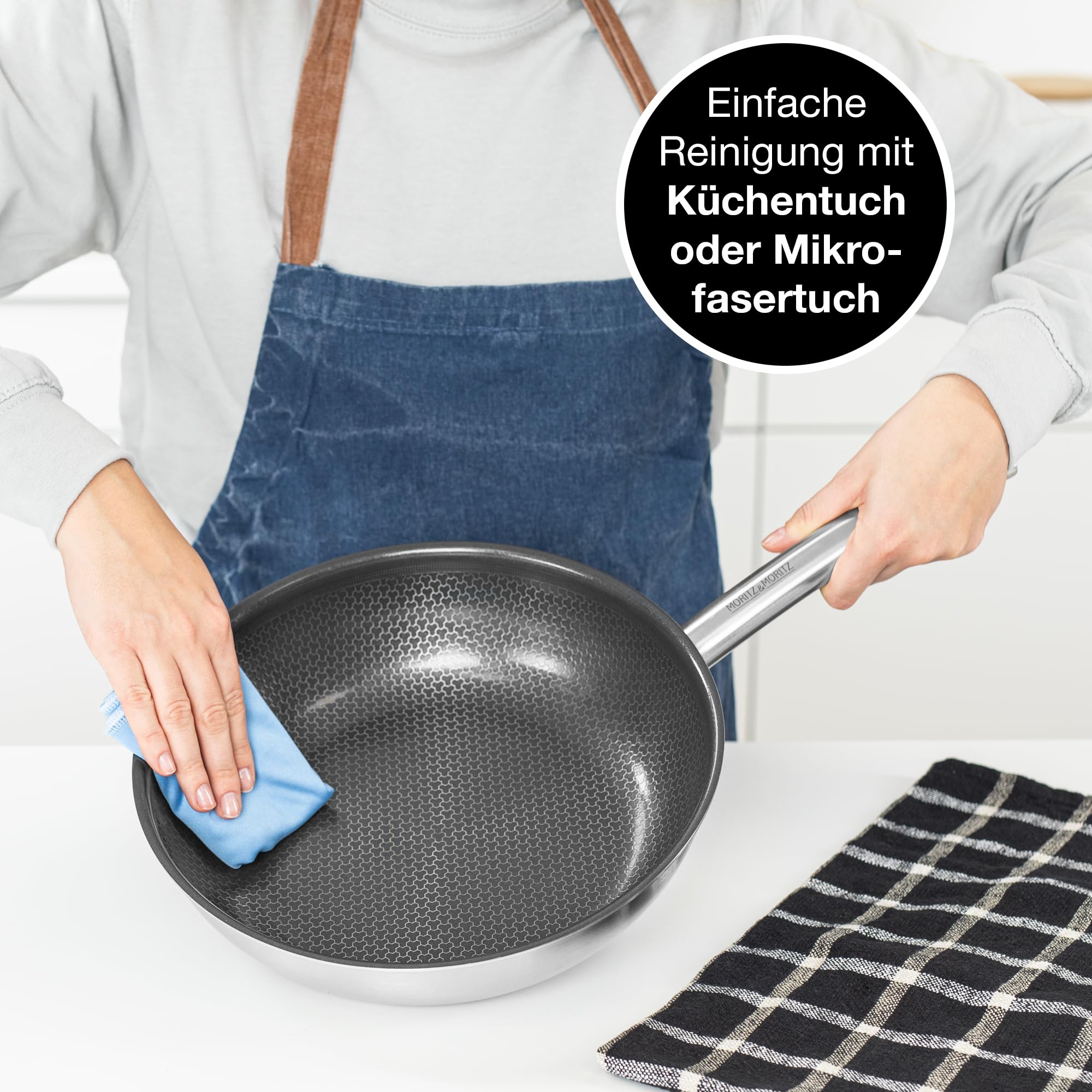Moritz & Moritz Edelstahlpfanne Wabenstruktur 28cm mit Keramikbeschichtung der neuesten Generation - für alle Herdarten geeignet - Antihaft Pfanne mit rundem Rand zum Kochen, Braten und Schmoren
