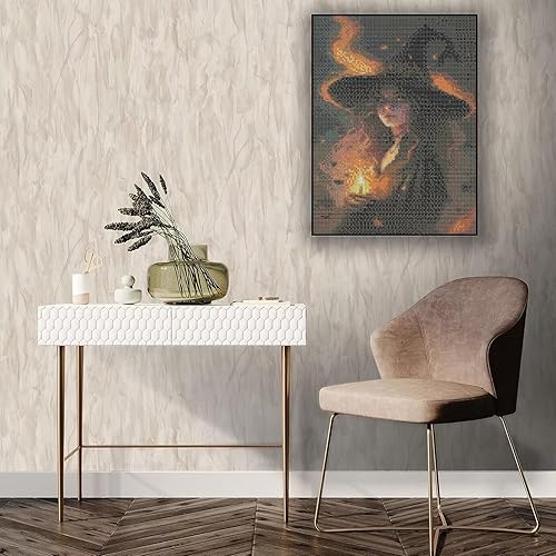 Miniatura 7 de CoHraeu Kits de pintura de diamantes de Halloween para adultos, arte de diamante de bruja mágica 5D para adultos principiantes, pinturas de taladro