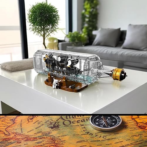 Miniatura 4 de Addshiny Ideas Ship in a Bottle - Juego de bloques de construcción, botella de deriva con perla negra, kit de construcción de modelo de barco pirata