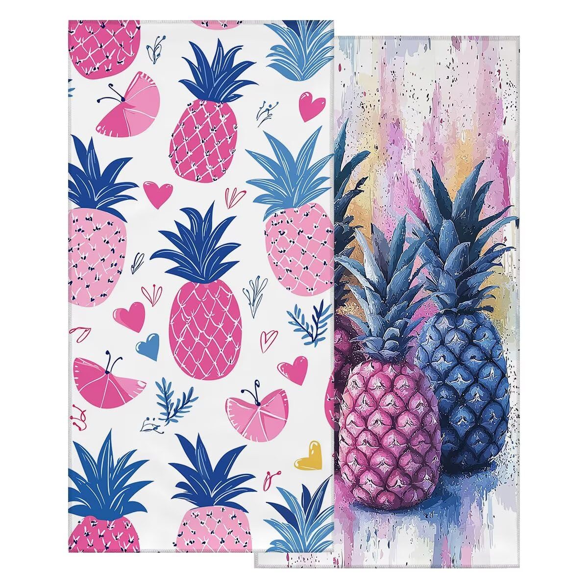 Ręcznik plażowy XXL, 90 x 180 cm, zestaw 2 sztuk, z mikrofibry, ananas, szybkoschnący, do sauny, fitness, bez piasku, ręcznik plażowy, do sauny, duży ręcznik kąpielowy, prezent dla kobiet -4681
