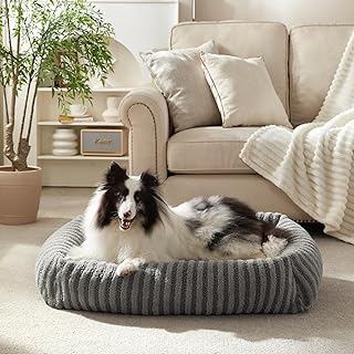 Pawk Medium Dog Bed, Washable Dog Bed with Removable Cover, Warming, Soft Calming Pet Beds, with Non-Slip Base, 64 x 54 x 18 cm, Grey product image