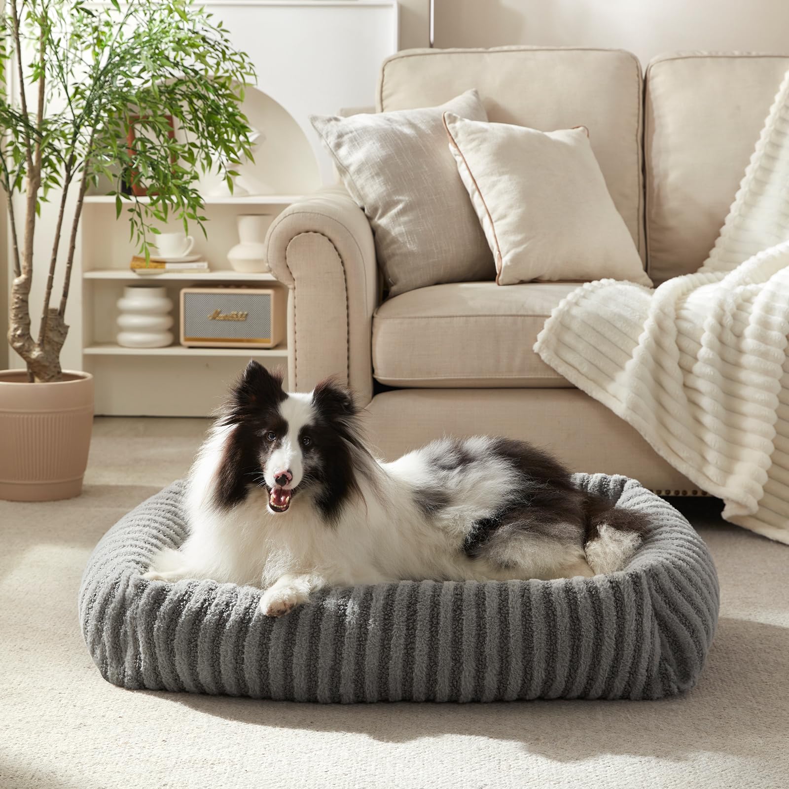 MIXJOY Medium Dog Beds for Medium Sized Dog, Calming Warming Pet Beds, Washable Dogs Bed with Removable Cover, Rectangle Pet Bed with Non-Slip Bottom, 25"x21"x7", Grey - image 8
