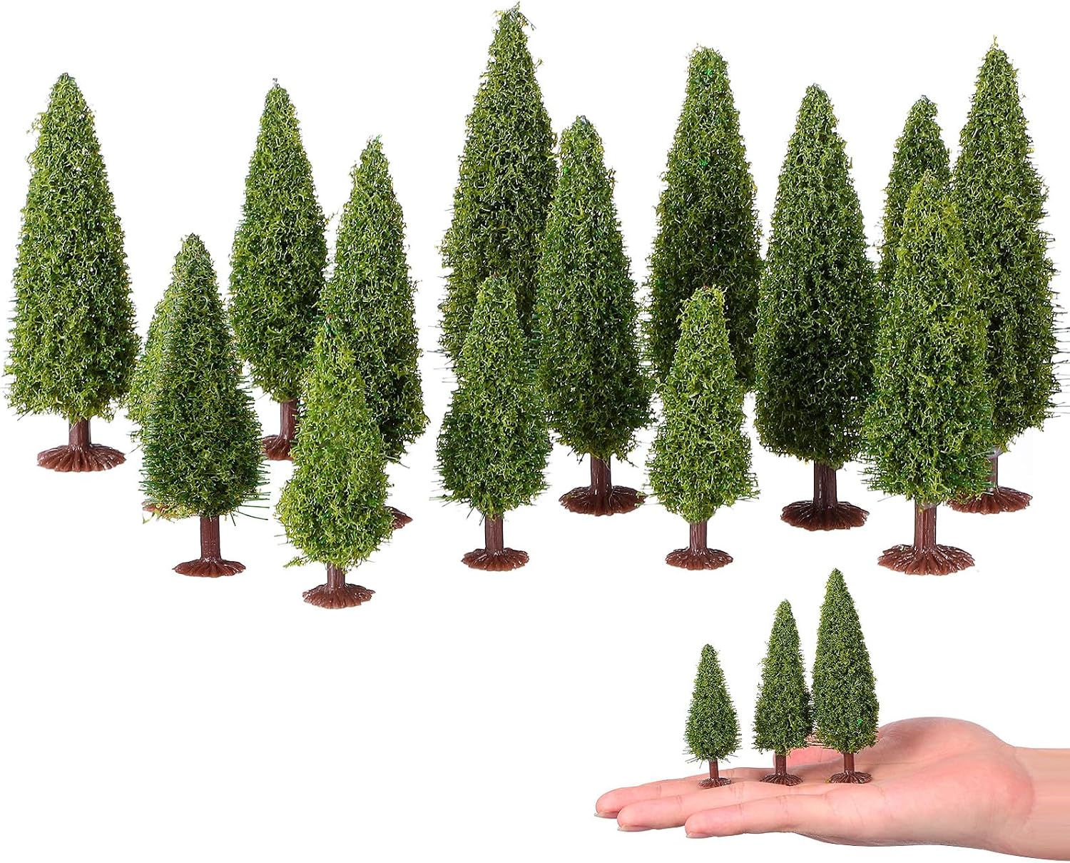 DOITOOL 15Pcs Model Cedar Trees for Railroad Scenery Miniature Landscape Pine Trees for Dollhouse Fairy Garden Accessories Diorama Kits and Christmas Village Displays