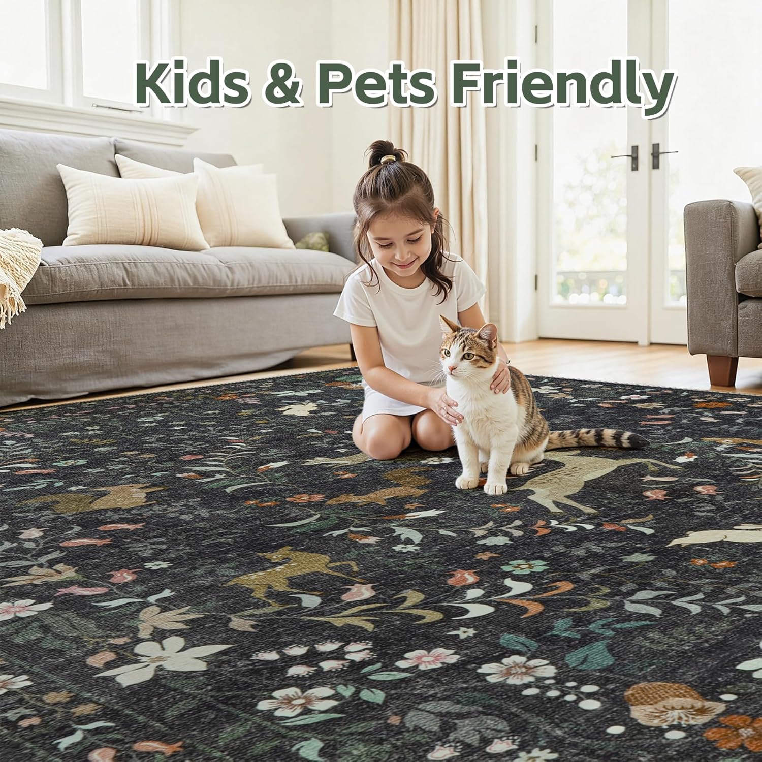 Runner Rug Washable Runners Kitchen Rugs Non Slip Neutral Floral Carpet Low Pile for Indoor Hallways Entryway Living Room Bedroom Laundry Soft Mat 2'6''x8' Black - Image 5