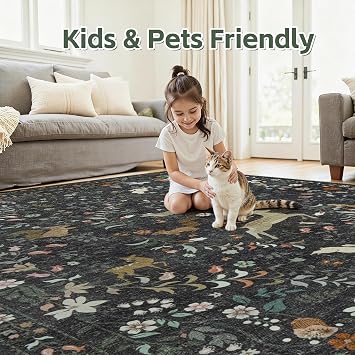 5x7 Area Rugs Boho Floral Washable Living Room Rug Neutral Carpet Nursery