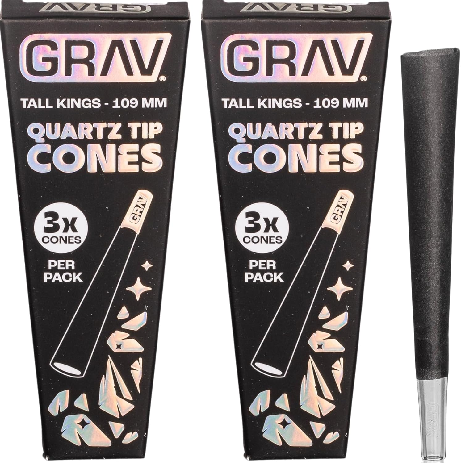 Quartz Tip Cones - Tall Kings - Black - 48 Cones (Tall, Black, 16 boxes)