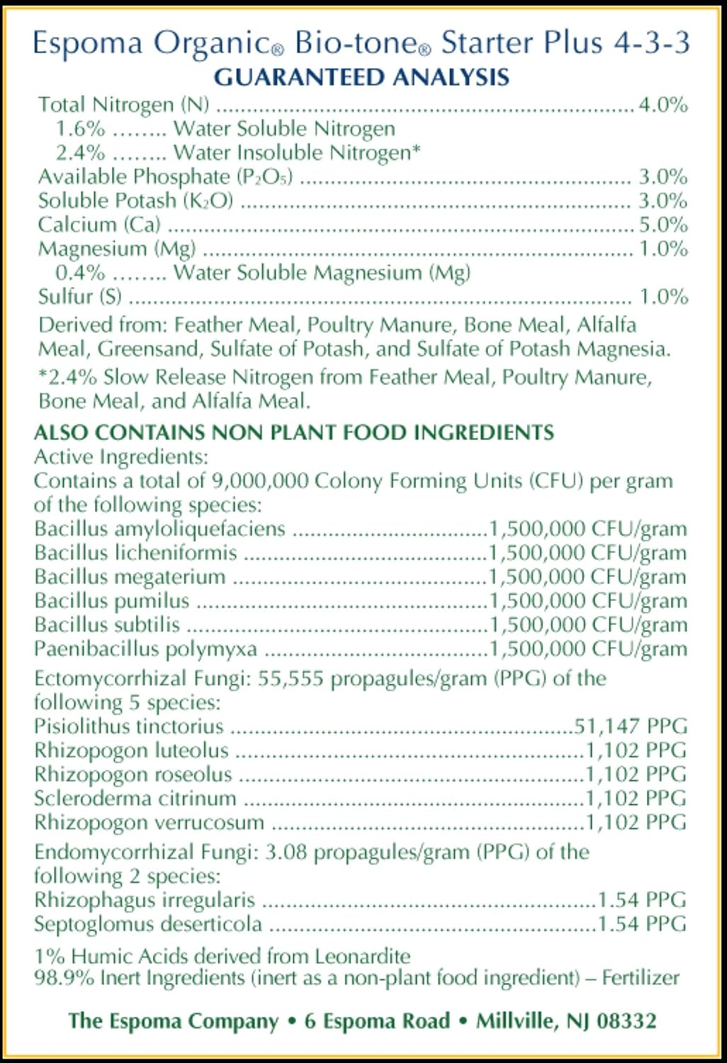 Espoma Organic Bio-Tone Starter Plus 4-3-3 Natural & Organic Starter Plant Food with Both Endo & Ecto Mycorrhizae; 4 lb. Bag; The Ultimate Starter Plant Food