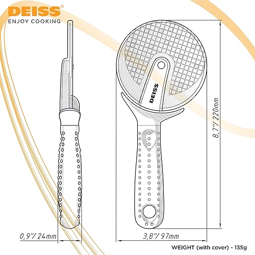 Miniatura 9 de Deiss Cortador de pizza profesional resistente con cortador de ruedas, rueda cortadora de pizza afilada y lisa de acero inoxidable con mango