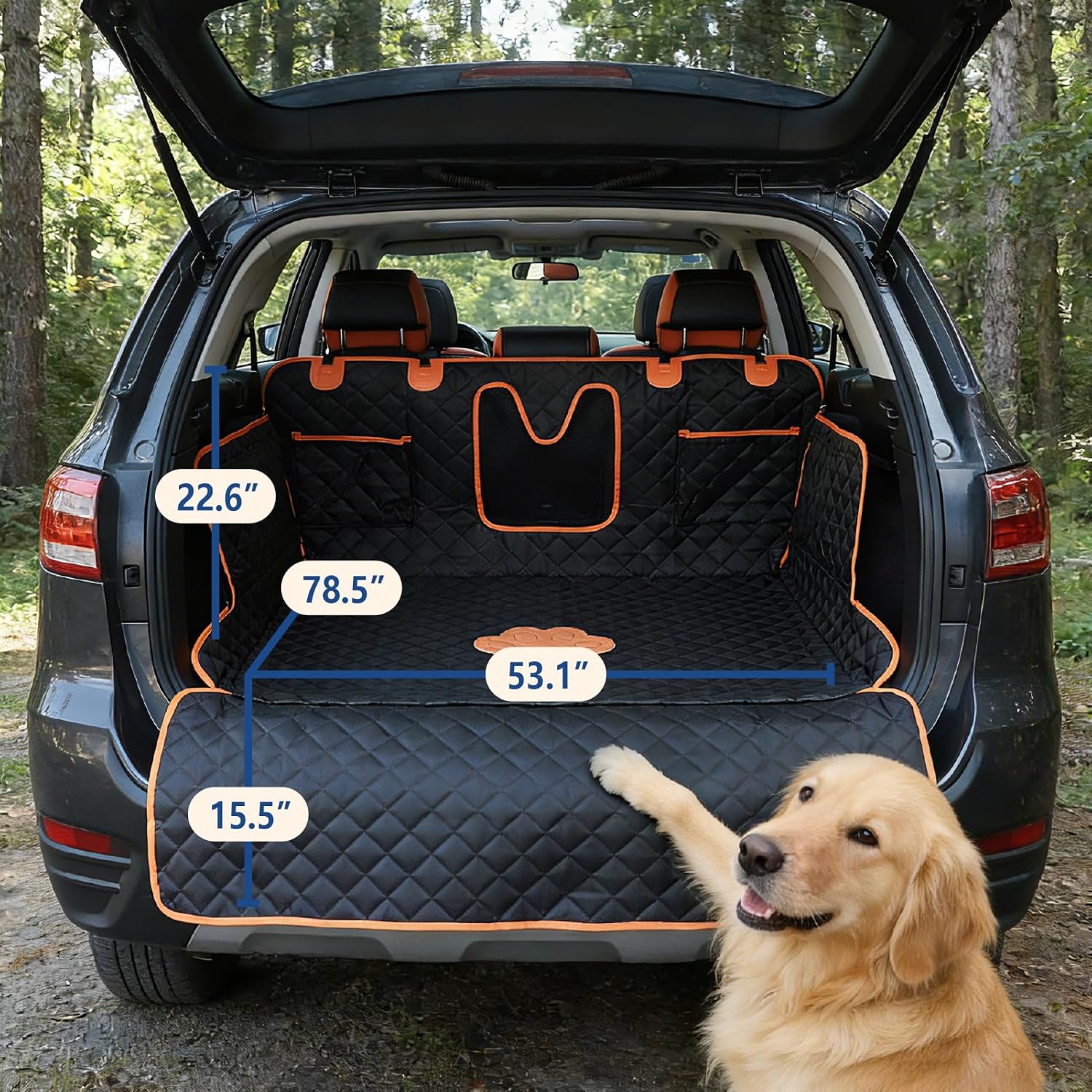 SUV Cargo Liner, 600D Waterproof Pet Trunk Cargo Cover Dog Seat Mat for SUVs Sedans Vans with Bumper Flap Protector, Non-Slip, Large Size Universal Fit, Black