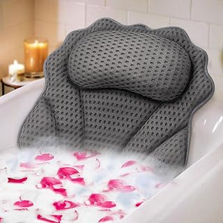 RUVINCE 4D Ergonomic Bath Pillow for Tub - Luxury Head, Neck, Shoulder & Back Support with 6 Suction Cups, Fits All Bathtubs
