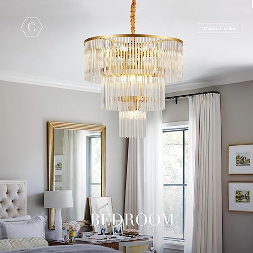 Miniatura 8 de Paquete de 3 luces colgantes colgantes para isla de cocina, moderna lámpara de cristal de metal dorado para cocina, comedor, vestíbulo, pasillo,