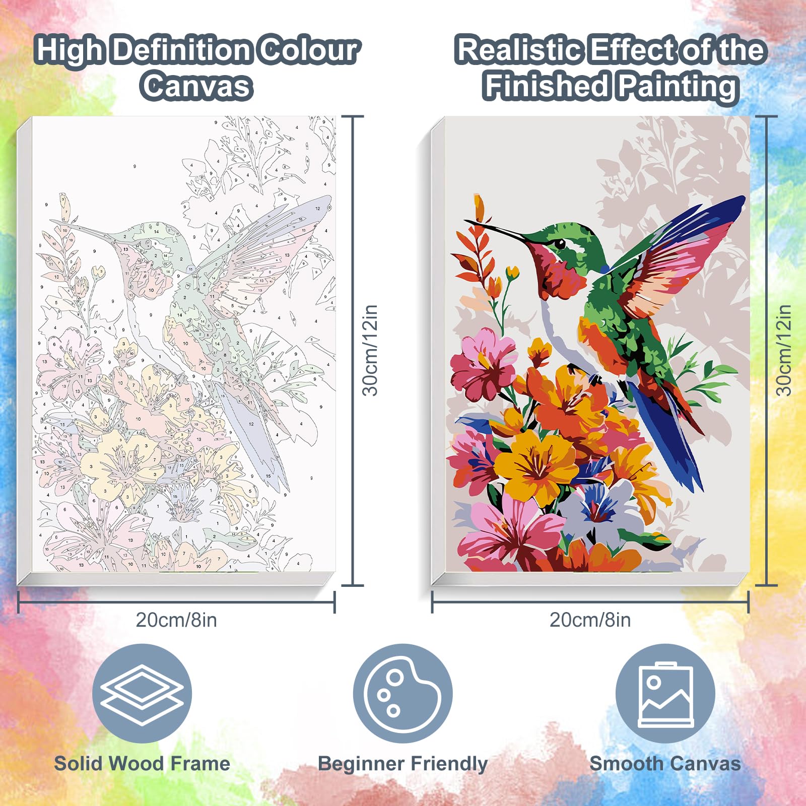 Hummingbird Paint by Numbers for Adults with Frame Beginner 8x12 inch, Frame-OP-UK03 - Image 3