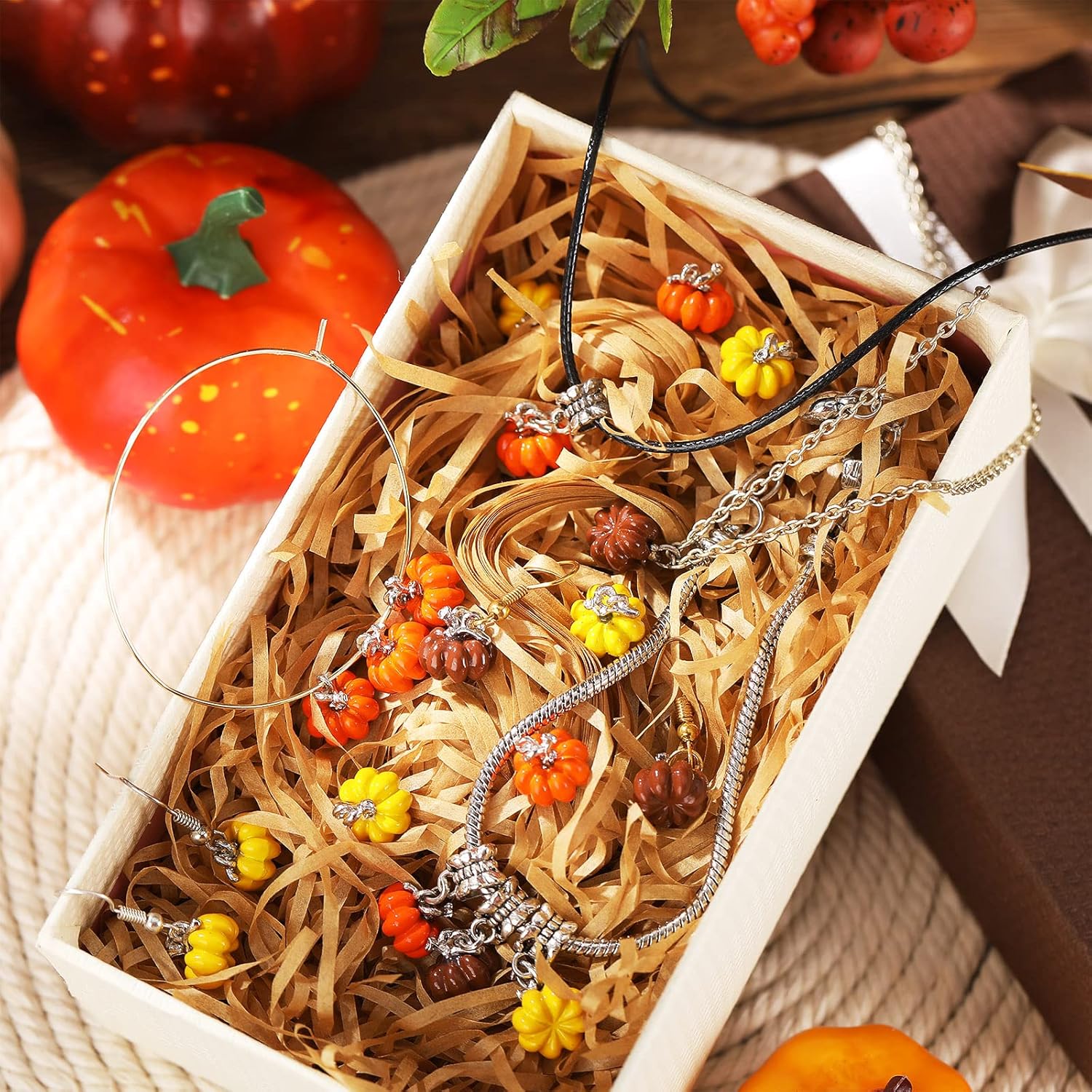 Hicarer 27 Pieces Fall Pumpkin Charms Alloy Pendants DIY Halloween Charms Jewelry Making Accessory for Thanksgiving Earring Bracelet Necklace(Yellow, Orange, Coffee with Silver Topper) - Image 7