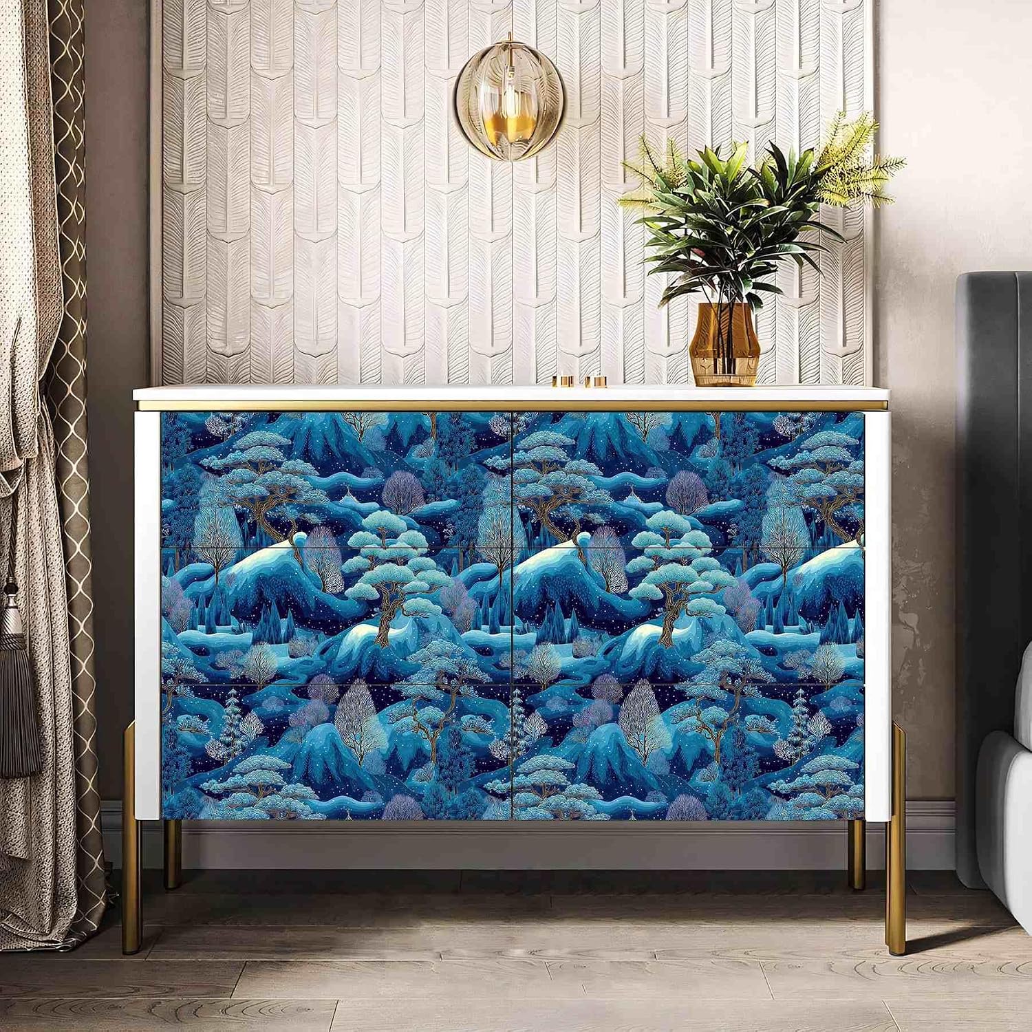 Winter Forest Peel and Stick Wallpaper, Blue Snowy Mountain Wallpaper for Home Décor | Self-Adhesive, Waterproof Vinyl, 17.7" x 236"