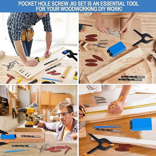 Miniatura 2 de 34 piezas de plantilla de agujeros de bolsillo, guías de carpintería, herramienta de ángulo de articulación de 15 grados, punzador, localizador, kit