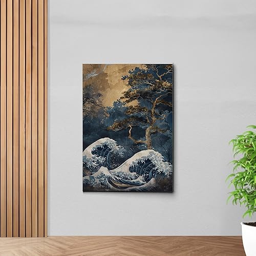 Miniatura 2 de Canvas Print Canvas Framed Canvas Wall Art Wood Panel Retro Wave Art A Storm Wall Art Print Sea Wave In The Night And Trees Stormy Waves Art Wall