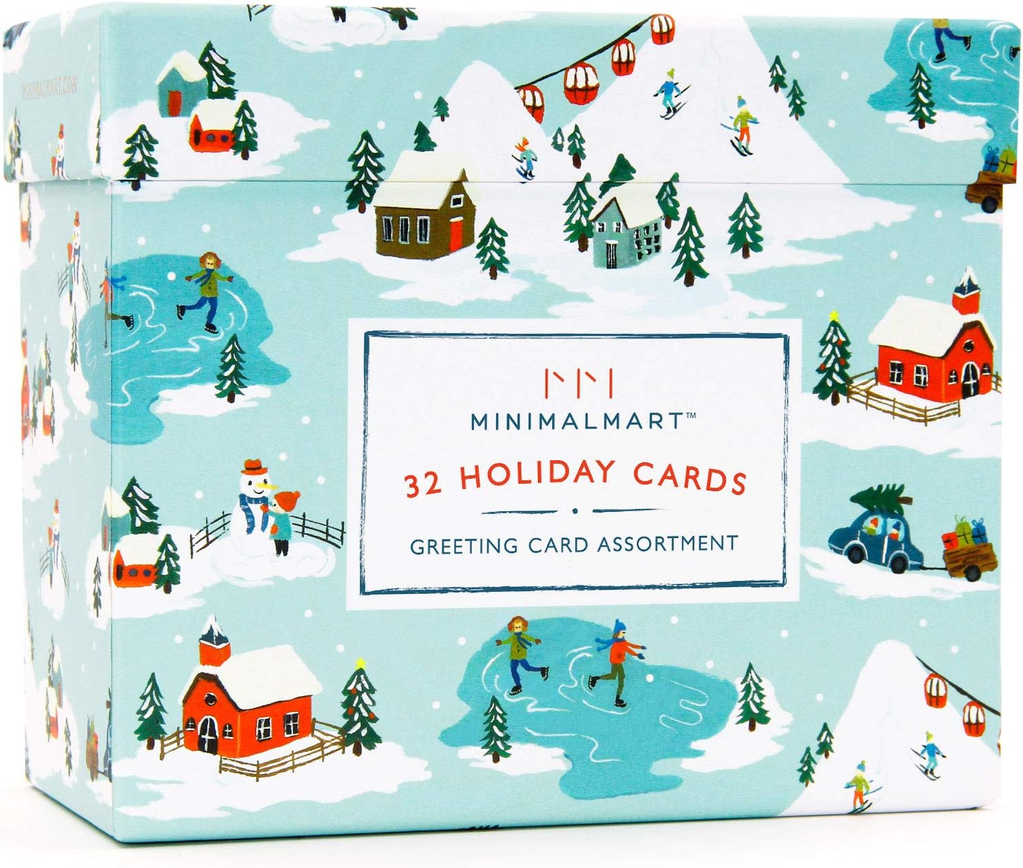 Premium CHRISTMAS Cards Box Set of 32 Assorted Premium Cards with GOLD EMBELLISHMENTS and STICKERS – Boxed Assortment Pack with Envelopes - Winter Holiday Xmas Greeting Cards