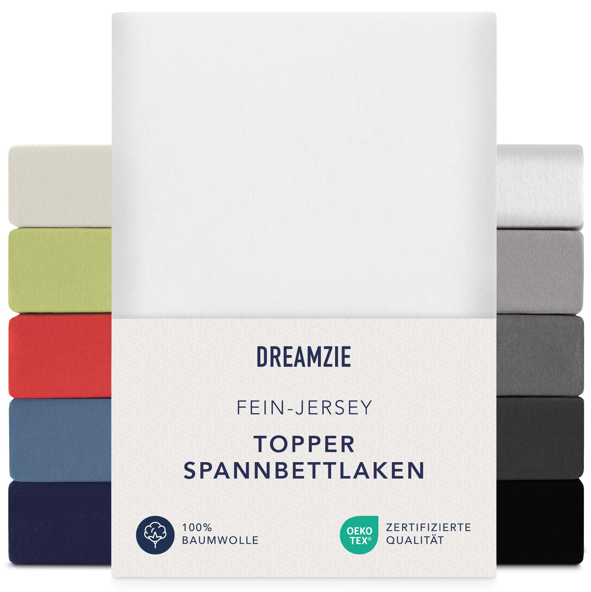 Dreamzie Premium Topper Fitted Sheet 90 x 200 cm, 100 x 200 cm, Extra Low Side Height, for Topper, Fitted Sheet Jersey Cotton