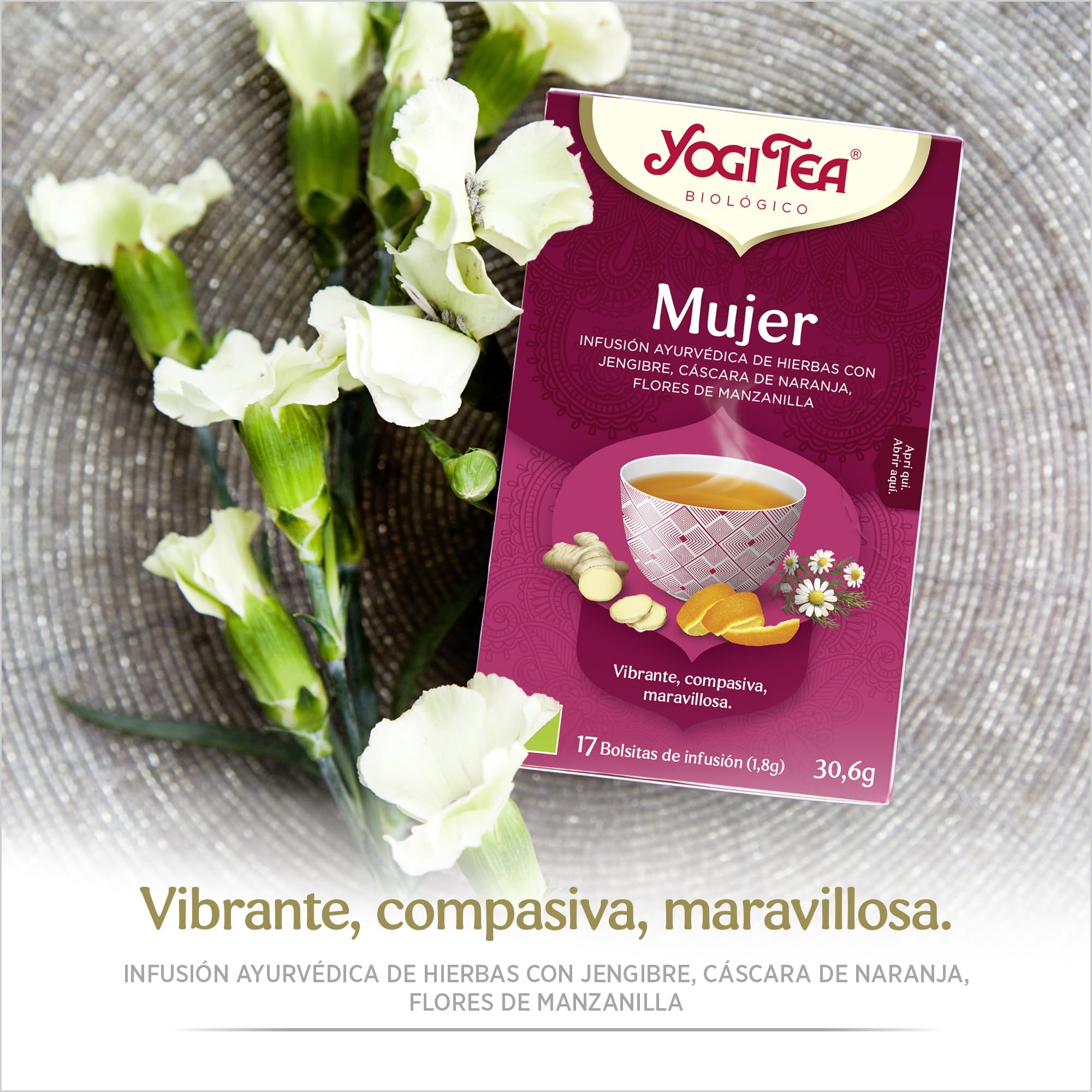 Yogi Tea Mujer Infusión Ayurvédica Manzanilla Jengibre Cáscara de Naranja Sin Cafeína 51 bolsitas