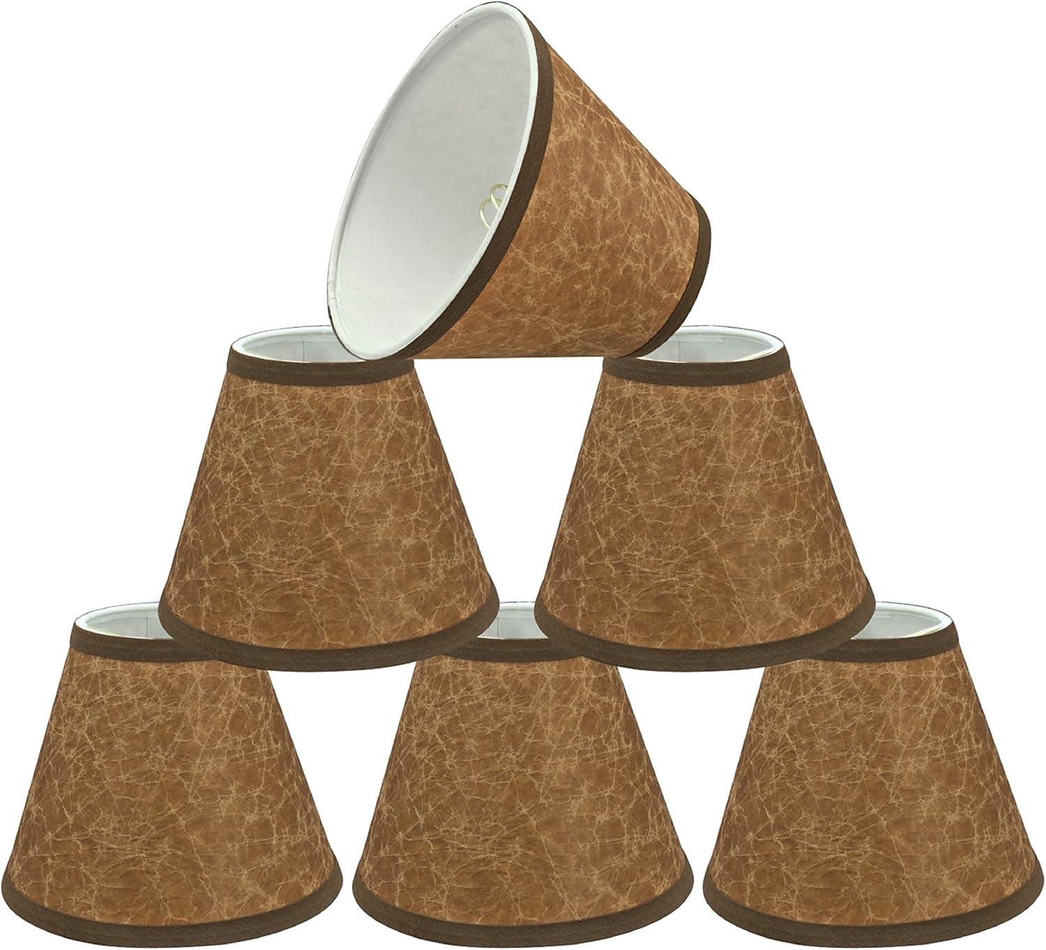Aspen Creative 32117-6A Small Hardback Empire Shape Chandelier Clip-On Lamp Shade Set (6 Pack), Transitional Design in Dark Brown, 6" bottom width (3" x 6" x 5")