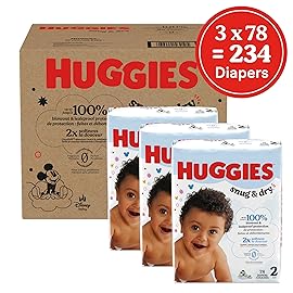 Huggies Size 2 Diapers, Snug & Dry Baby Diapers, Size 2 (12-18 lbs), 234 Count (3 Packs of 78), Packaging May Vary