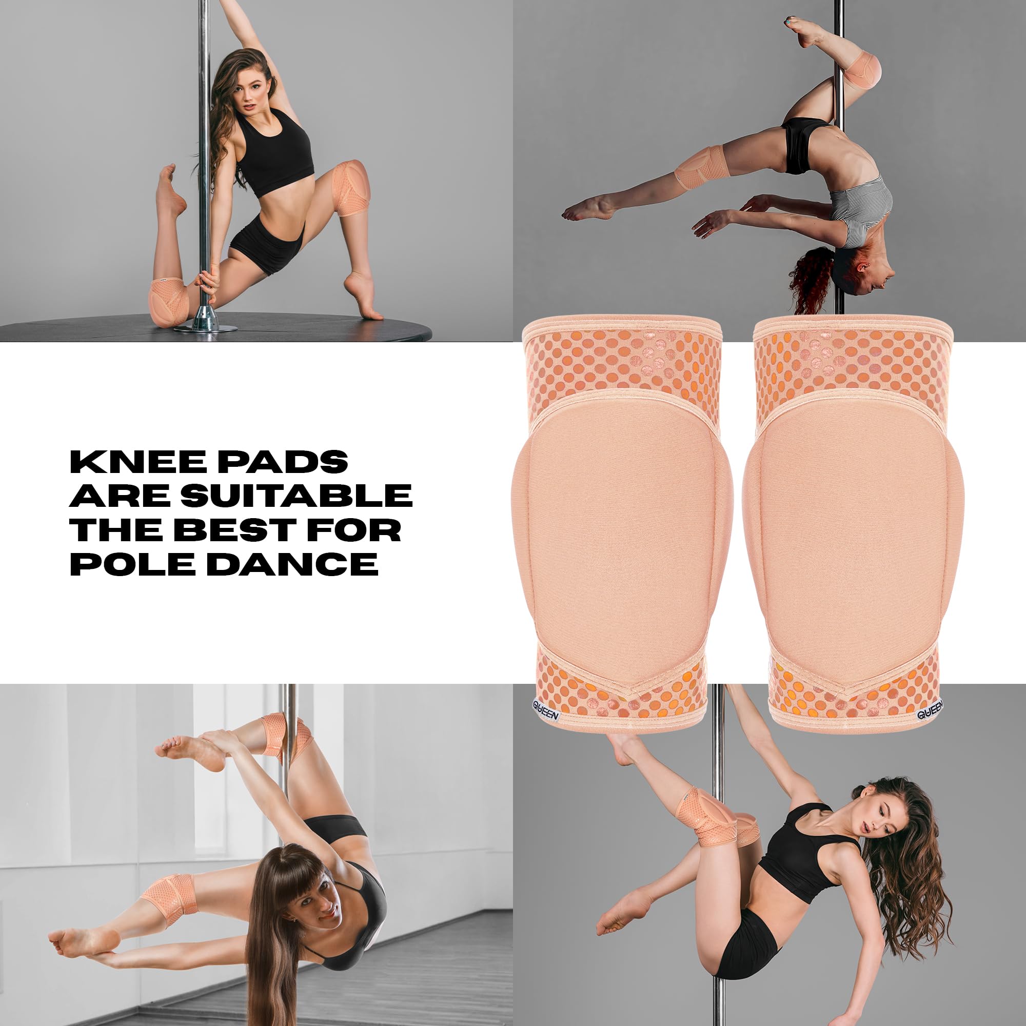 Queen Wear – Nude Latte Grip – Pole Dance Knee Pads – Perfect Woman Protection for Ballet Modern Dance and Indoor ports (S): S