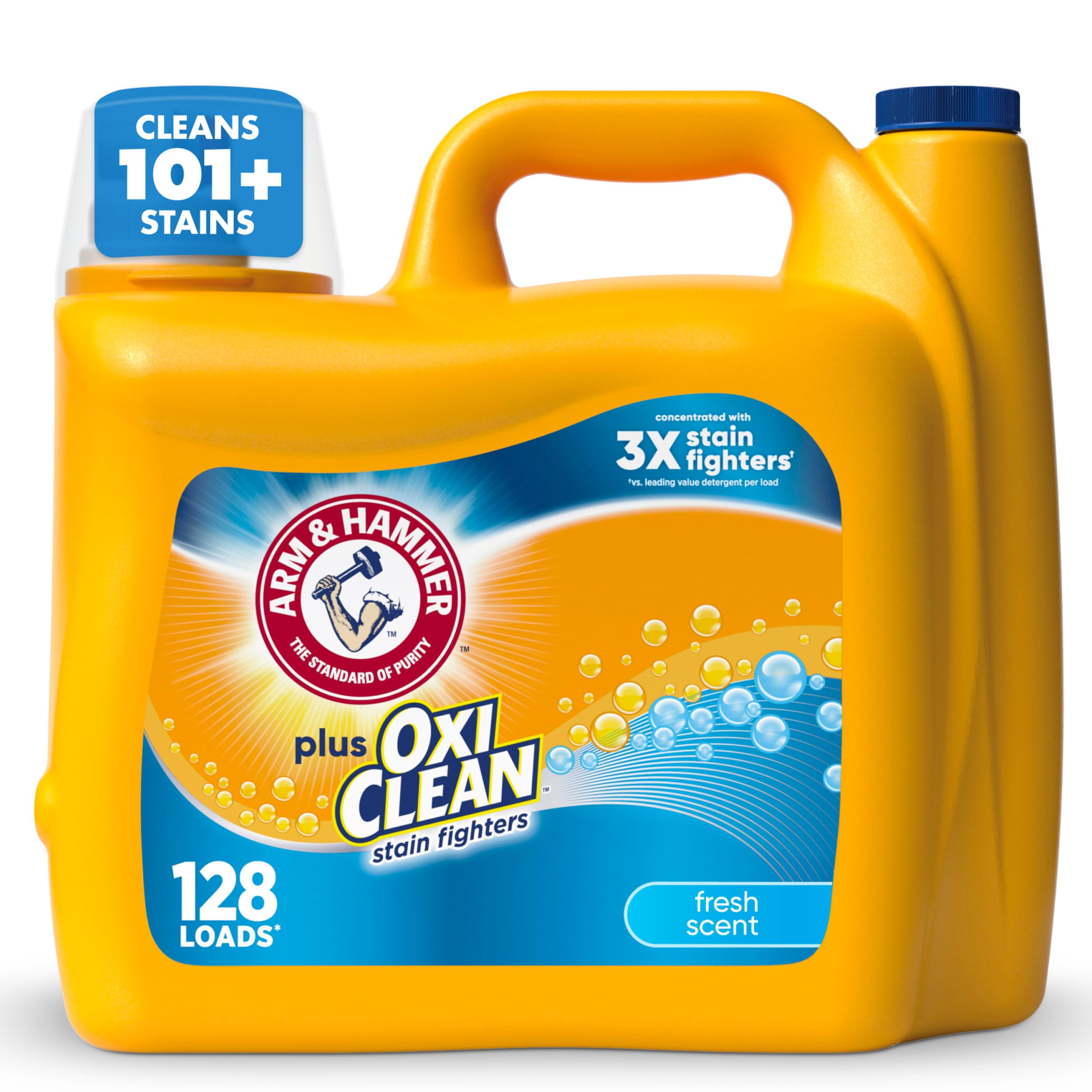 ARM & HAMMER Plus OxiClean Stain Fighters Liquid Laundry Detergent, Fresh Scent, 166.5 fl oz, 128 Loads