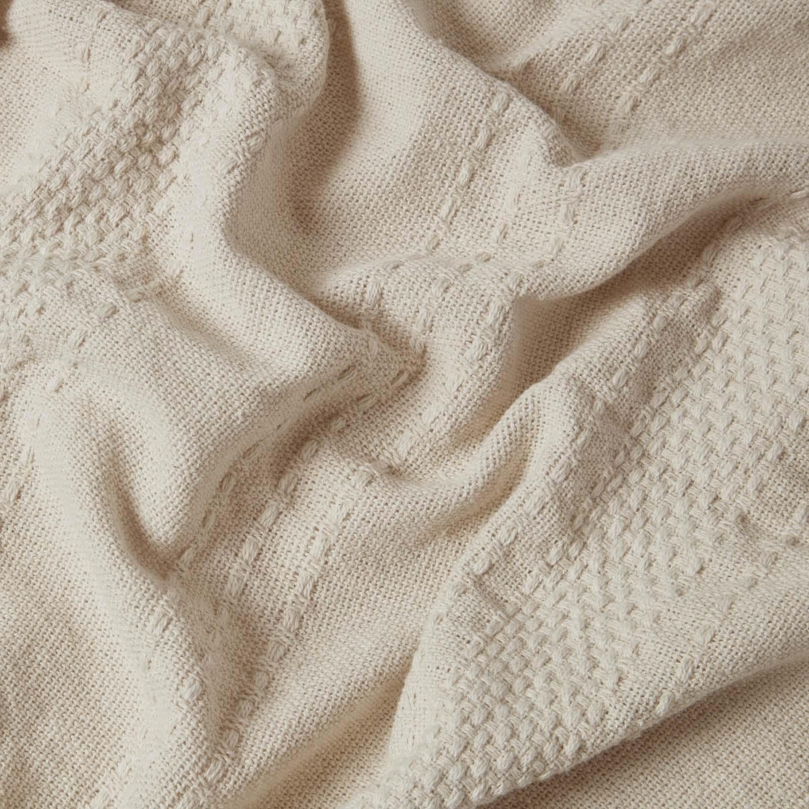 HOMESCAPES Plaid Beige en Coton Kashi à Franges, Jeté de lit ou de canapé 255x360 cm