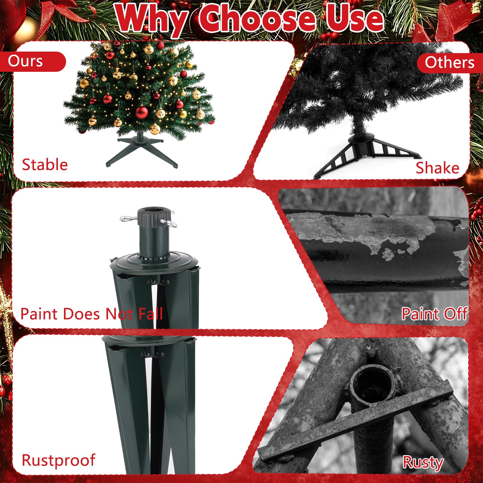 Weihnachtsbaumständer Faltbarer Christbaumständer 65cm Metall Weihnachtsbaum Ständer mit 3,2cm Bohrung Weihnachtsbaumbasis Metallständer für 8ft künstliche Weihnachtsbäume, Grün