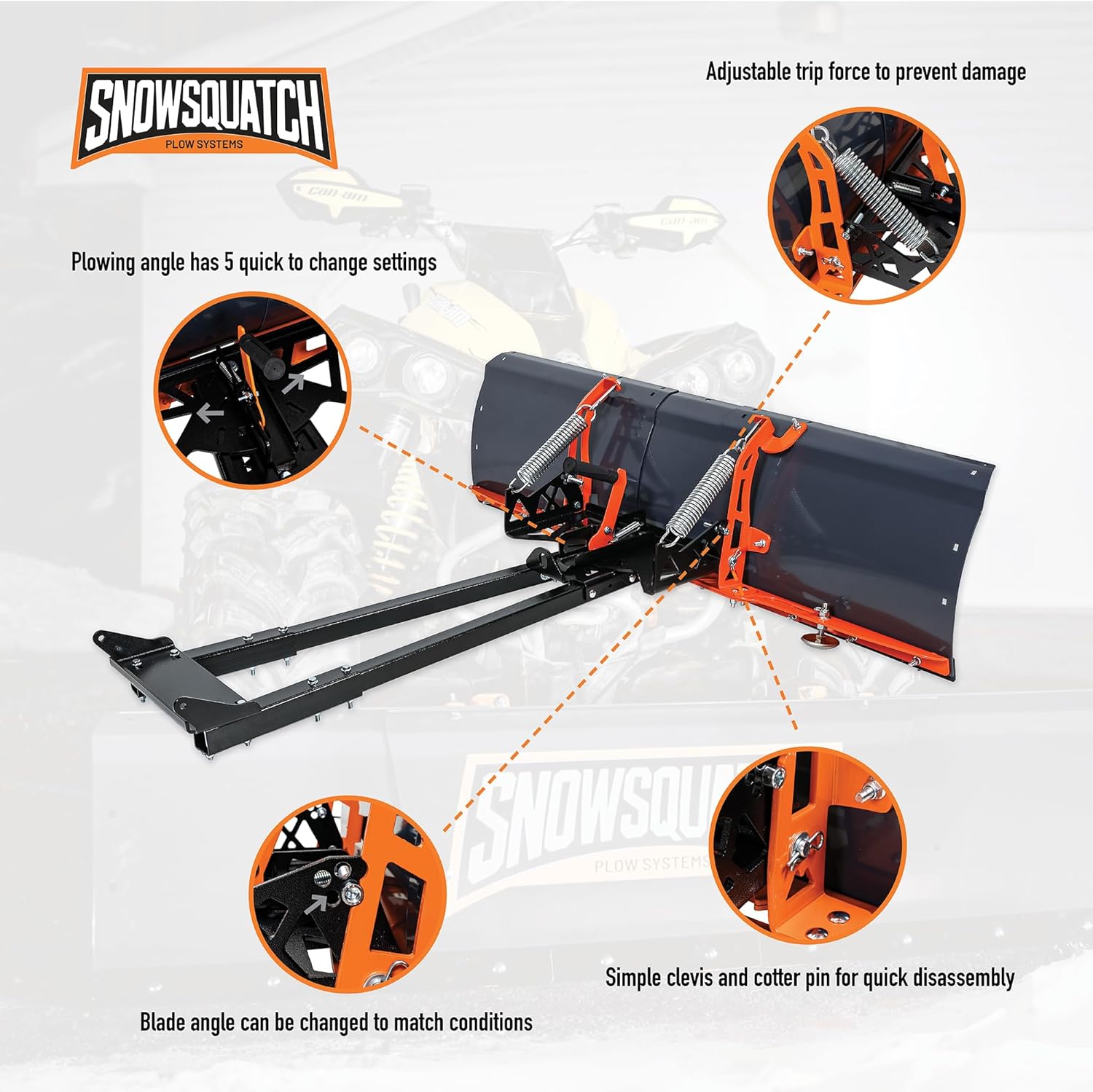 SNOWSQUATCH UTV Snow Plow System 60-72 Inch Adjustable Steel Blade Universal Mount Kit