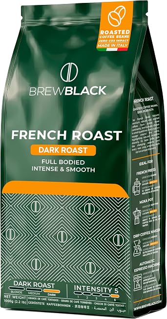 BrewBlack French Roast Coffee Beans, Extra Strong Dark Roast