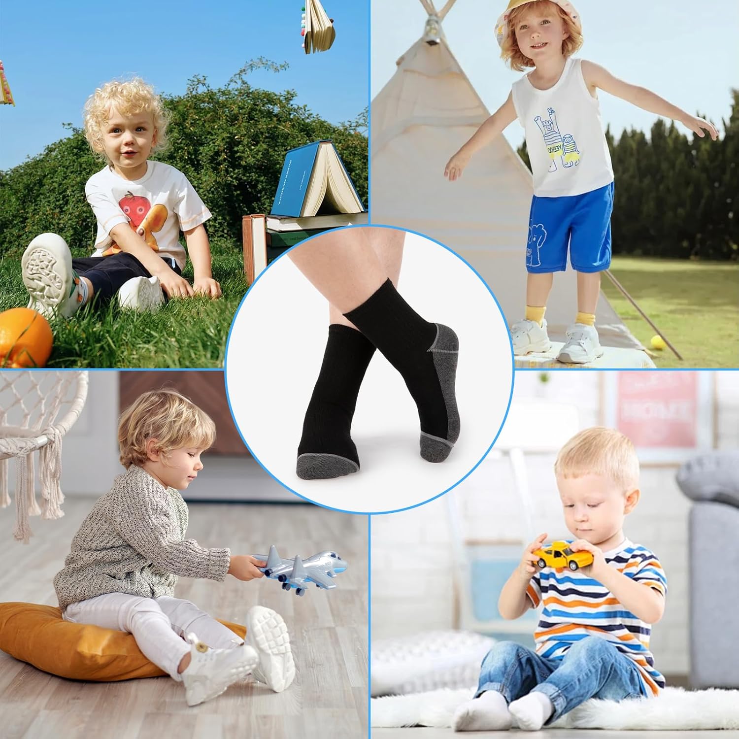 20 Pairs Boys Crew Socks - Thin, Breathable Black/White Athletic Kids Sock In Bulk For Ages 4-6/6-8/8-10/10-12 Years - Image 2