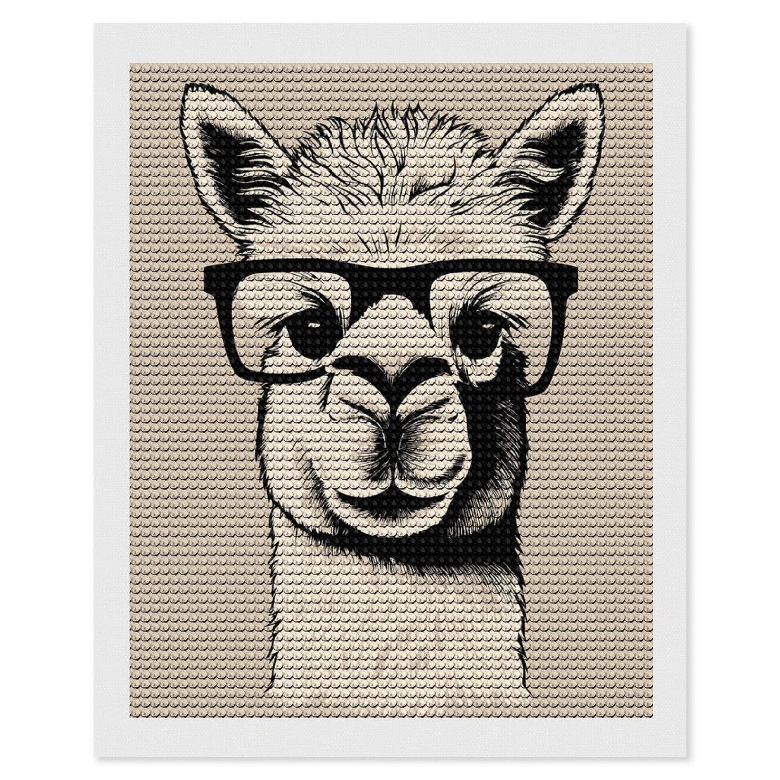 Junmoney Funny Hipster Alpaca Diamond Painting Canvas Kit 16"x20", Leisure Activity, Aesthetic Room Decor, with Tool Kit, DIY, Gift
