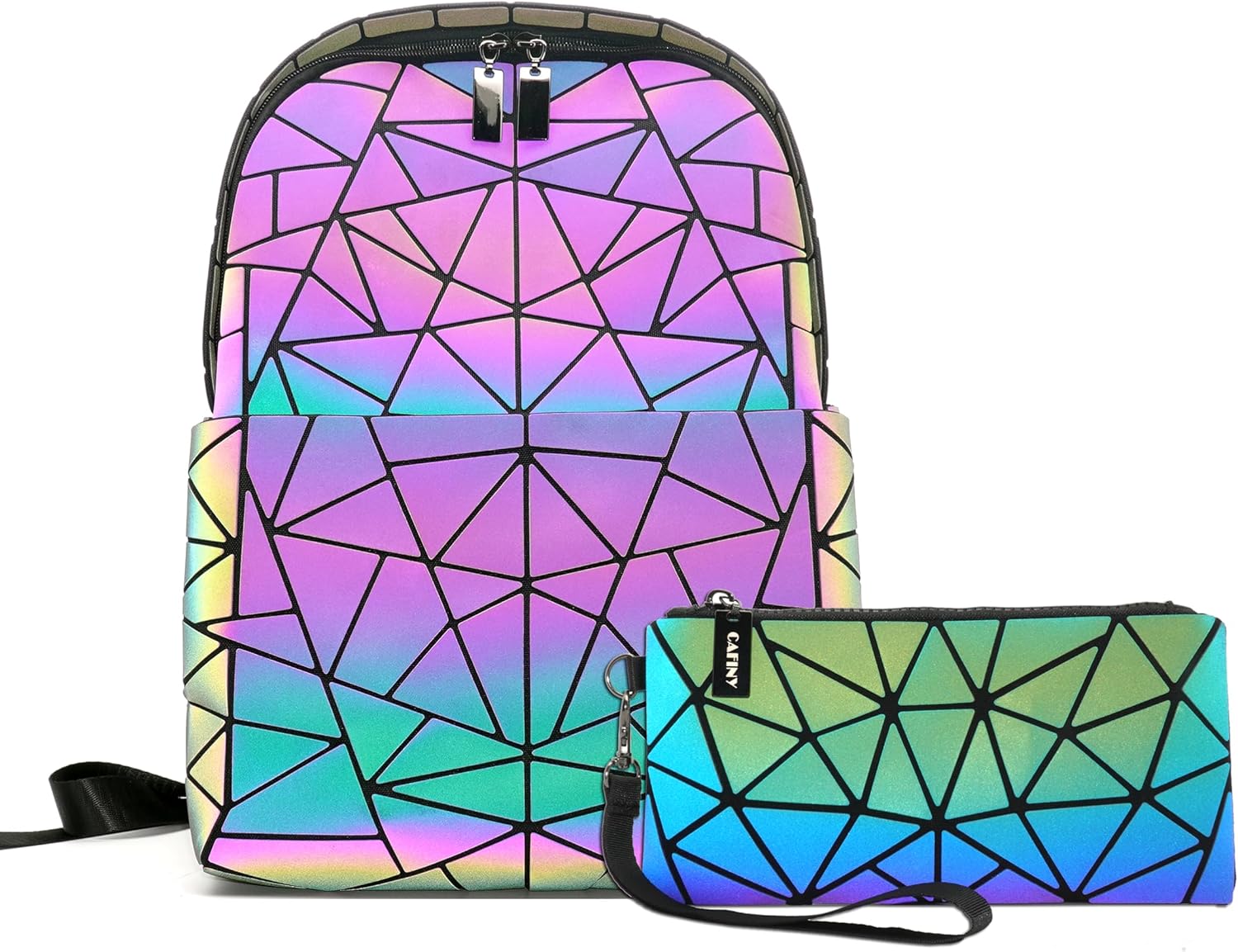 Geometric Women's Backpack Geometries Glow Large Purse Laptop Backpack Geometrical Luminous Laptop Bag Holographic Travel Bags Retro Daypack for Casual, Wrist Purses Set-B