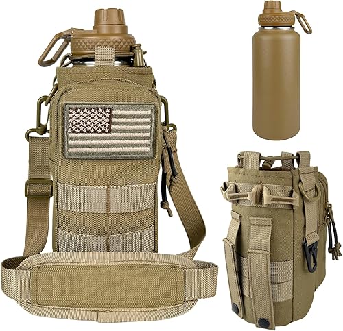 Miniatura 46 de Botella de agua aislada de 32 onzas, jarra de agua negra militar de acero inoxidable con manga, botellas de agua para gimnasio para hombres,