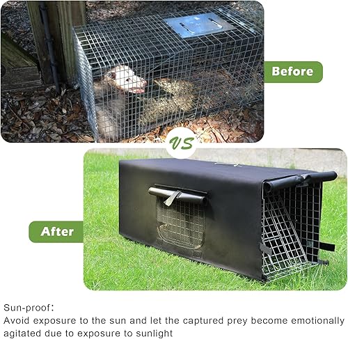Miniatura 7 de Jaula Trampa para Animales Vivos con Cubierta y Guante, Cubierta con Ventana de Malla para 1-2 Puertas, Jaula Trampa Plegable Resistente de 32