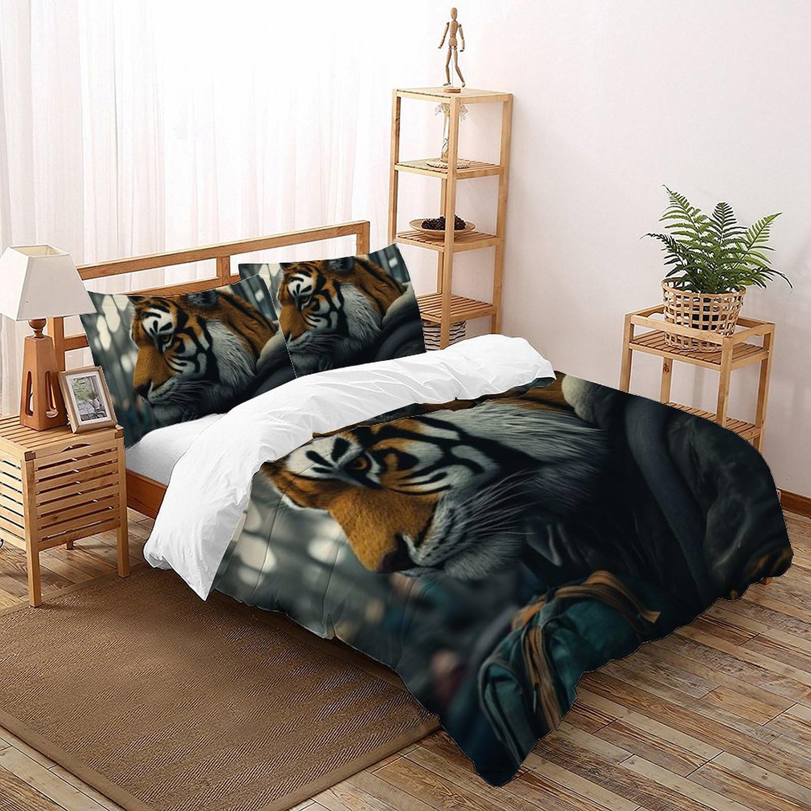 Housse de couette tigre 220x240 cm, le cadeau parfait pour lit d'adolescent fan d'animaux