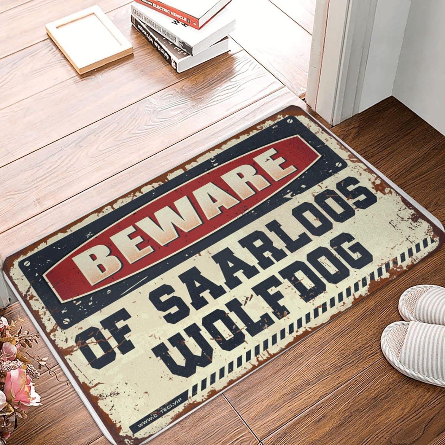 Doormats for Outdoor Entrance Home Funny Beware of Saarloos Wolfdog Doormat Outdoor Bar Accessories Decor Spring Porch Decor(65X90CM)