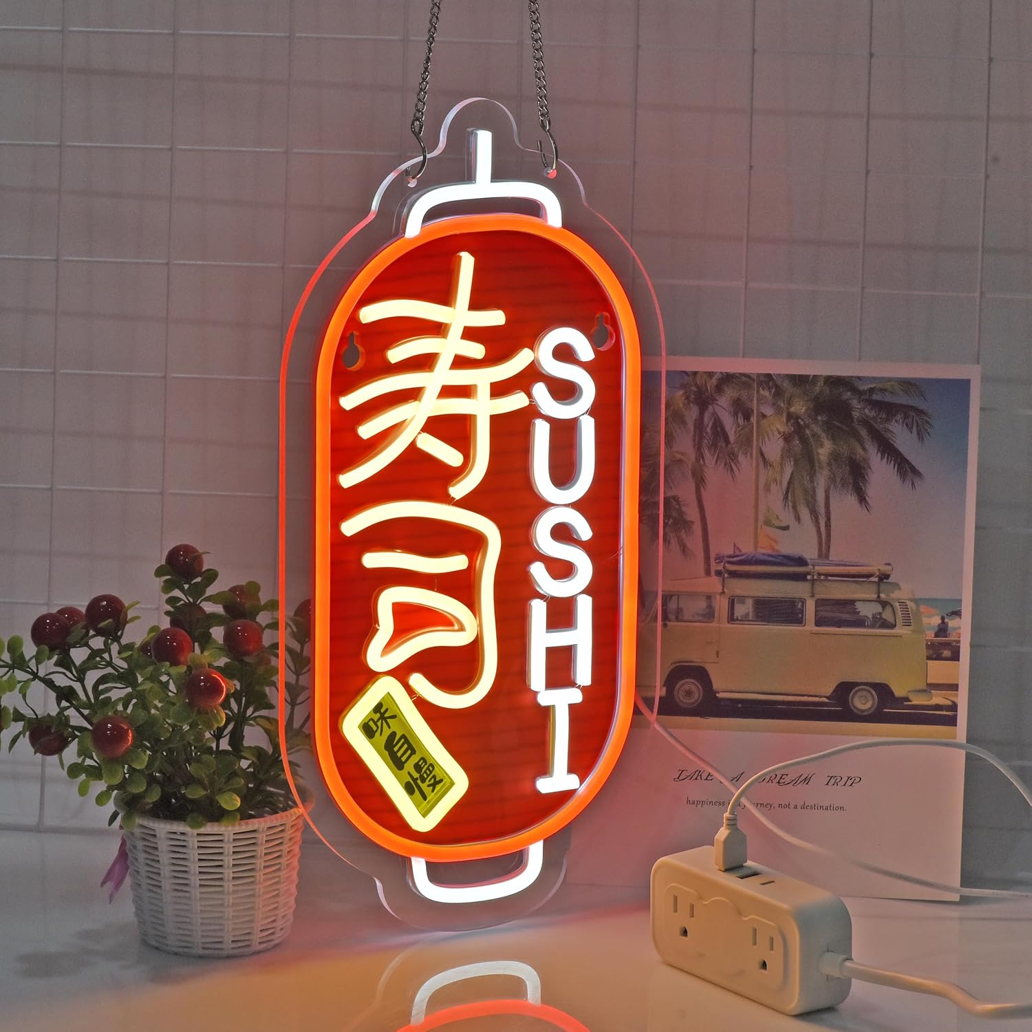 Japanese Sushi Neon Sign, 寿司Neon Lights Hanging Wall Art Decoration for Japanese Style Restaurant Men Cave Bar Club Shop Store, USB Powered Ultra Bright Dimmable, 16 * 7.8 inches - Image 3
