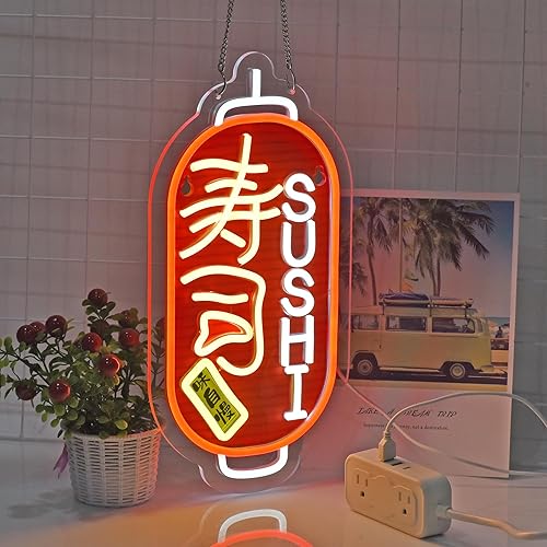 Miniatura 3 de Letrero de Neón de Sushi Japonés, 寿司 Luces de Neón Arte de Pared Colgante Decoración para Restaurante de Estilo Japonés Cueva de Hombre Bar Club