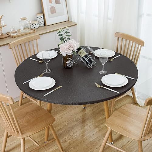Miniatura 7 de NLMUVW Mantel redondo de vinilo ajustable con borde elástico, 100 % impermeable, a prueba de aceite, mantel de PVC para interiores y exteriores,
