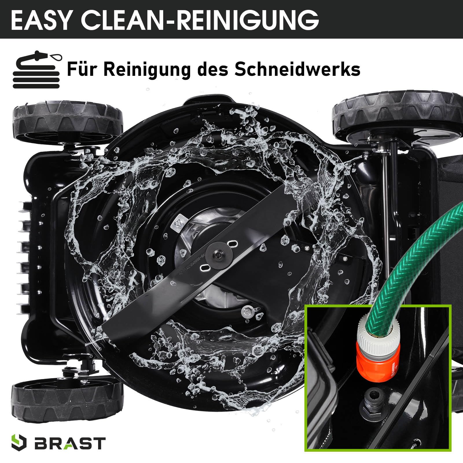 BRAST Benzin Rasenmäher mit Antrieb | 3,0kW (4,1PS) | Elektrostart | 41cm Schnittbreite | TÜV | 4 Takt OHV Motor | 25-75mm Schnitthöhe | 40L Fangkorb | Stahlgehäuse | 16145 Estart